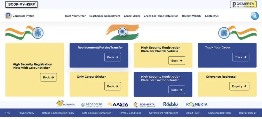 hsrp number plate registration government website